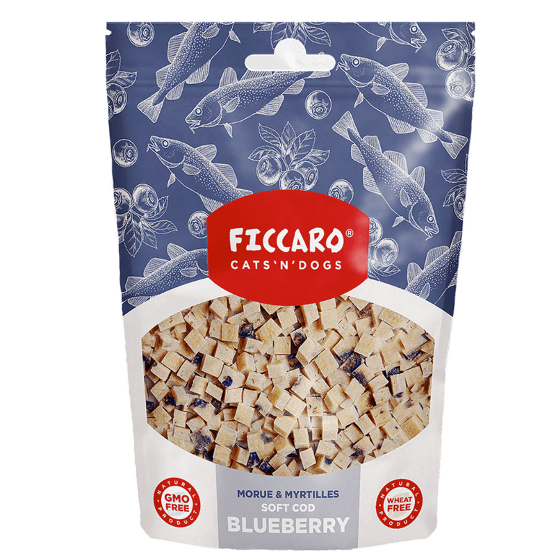 Ficcaro soft cubes torsk & blåbær, 100g