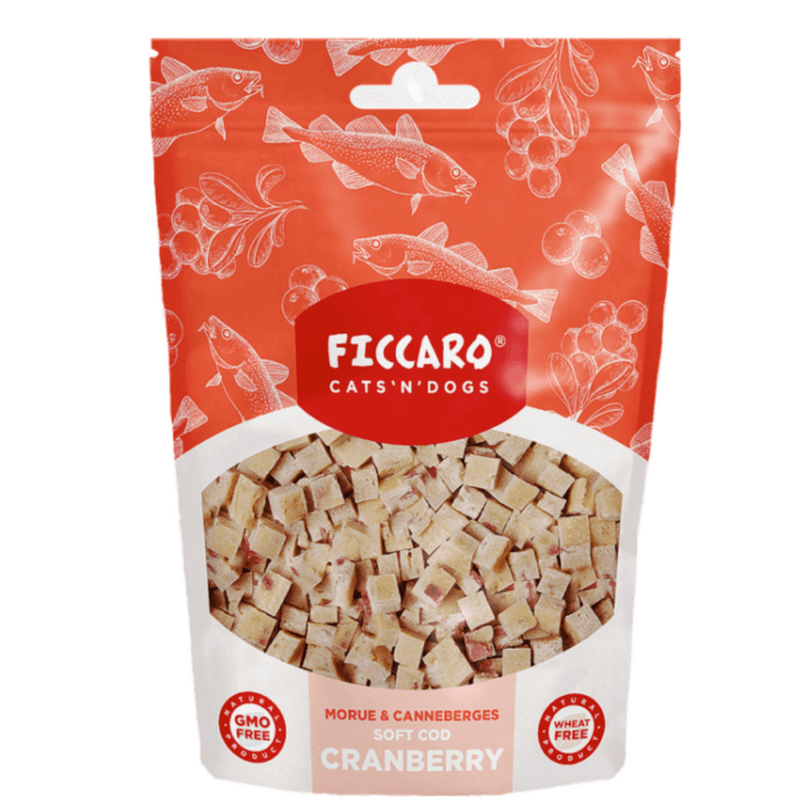 Ficcaro soft cubes torsk & tranebær, 100g (denne variant er større bidder)