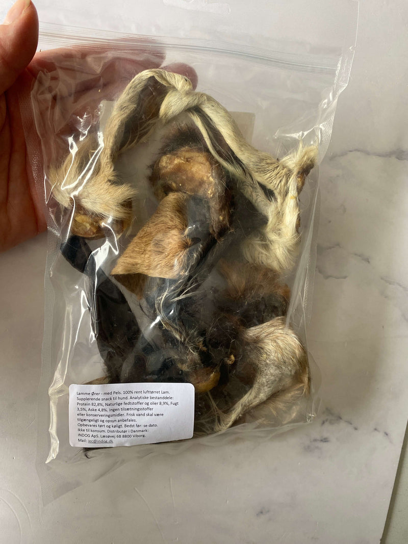Jr lammeører med pels, 100g (2. sortering)