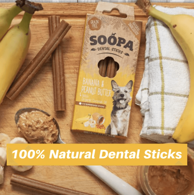 SOOPA Dental Sticks banan & peanut buter, 100g