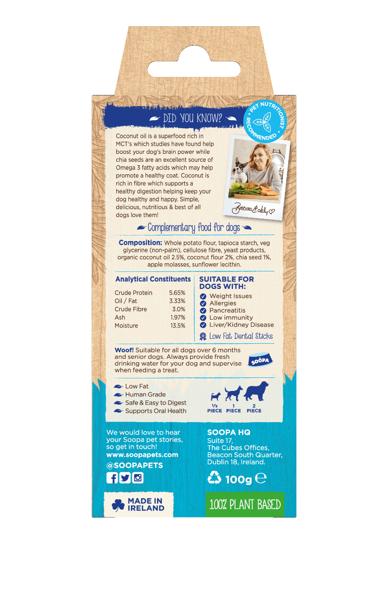 SOOPA Dental Sticks Coconut & Chia Seed, 100g