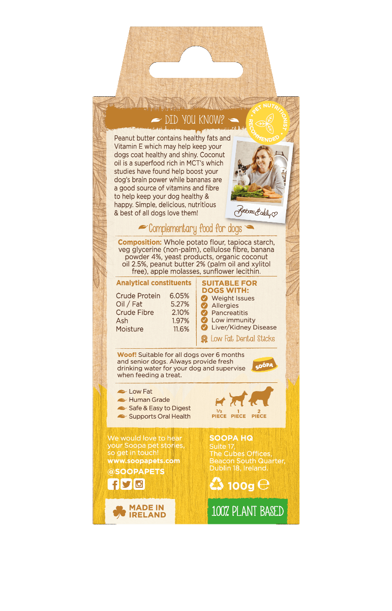 SOOPA Dental Sticks banan & peanut buter, 100g