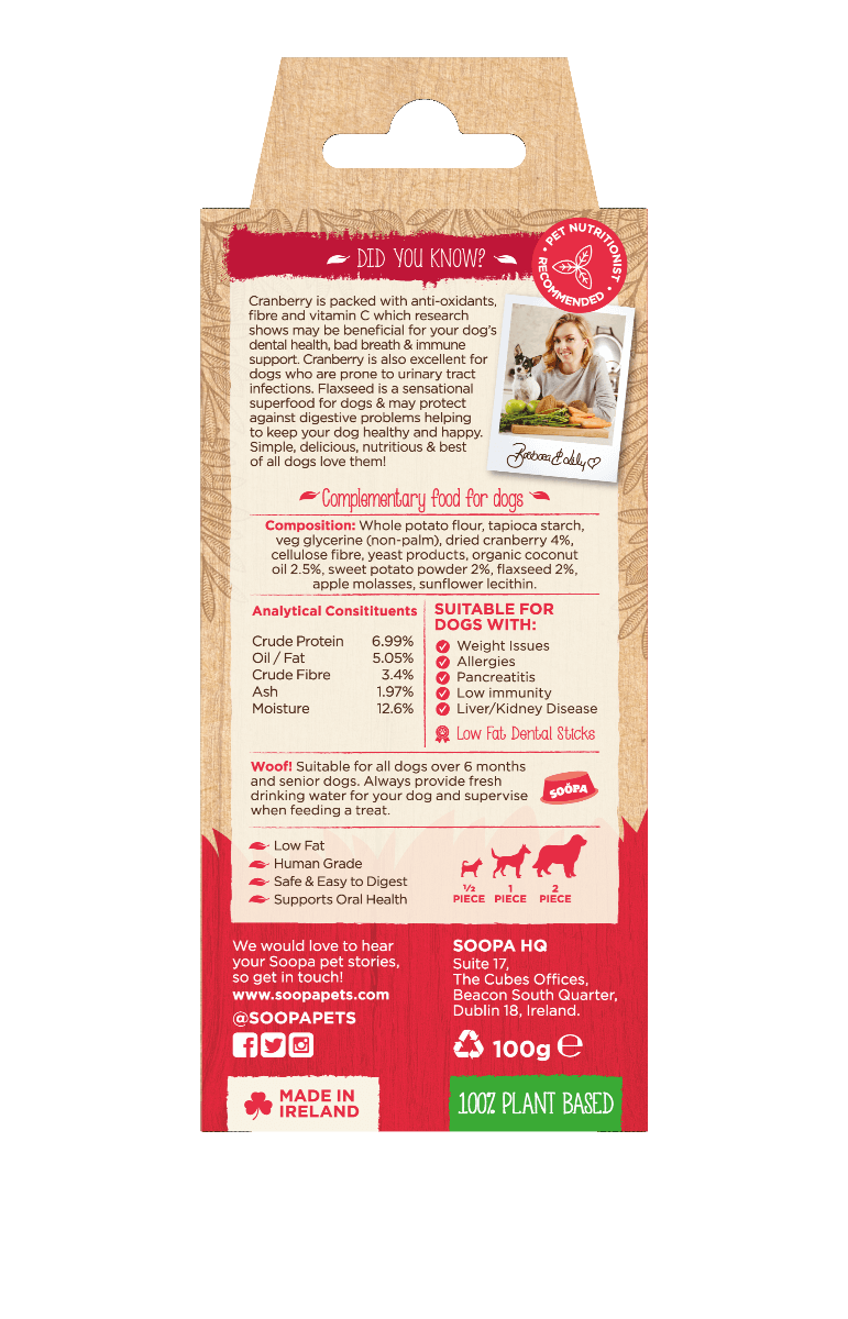 SOOPA Dental Sticks Cranberry & Sweet Potato, 100g