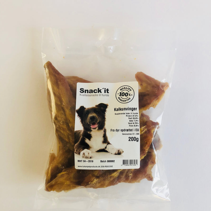 Kalkunvinger I 100% naturlig hundesnack I 200g - Vimedpoter.dk