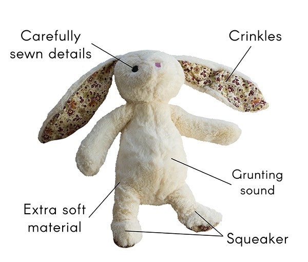 Bert the Bunny, med knitrefyld og piv, 35 cm